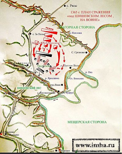 План сражения под Шишевским лесом на Воине в 1365 г.