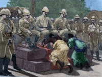 Акт о подчинении Ашанти Короля Премпе британскому (английскому) представителю. Гравюра, 1901 год. Гана.