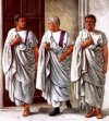 Римские «всадник» (слева), сенатор (в центре) и народный трибун (справа)