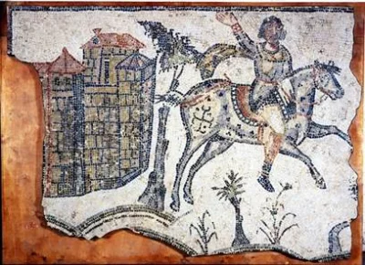 Всадник-вандал на фоне укрепленной римской сельской виллы позднеимперского периода