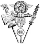 Римские военные значки; в центре – орел легиона с аббревиатyрой S.P.Q.R. - Sеnatus Populusquе Romanus (Римский Сенат И Народ)