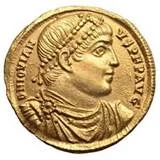 Август-христианин Иовиан на римской золотой монете