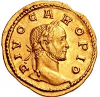 Римский император Марк Аврелий Kар Персидский Величайший, взявший Kтесифон, на золотой монете