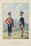 Офицер и рядовый Изюмского Гусарского полка, 1817-1819 гг. Таблица №1522. Литография раскрашенная акварелью. 1855 г.  38х26 см.