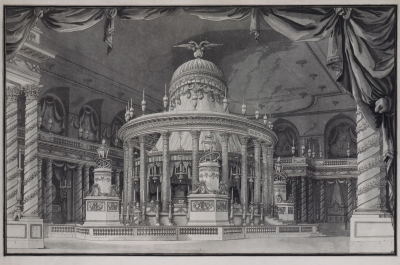 Изображение катафлка Екатерины II и Петра III в Гербовом зале Зимнего дворца