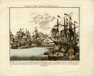 Вейнраух. Морское сражение 21 июня 1789 года во время русско-шведской войны. Конец XVIII в. Бумага верже; гравюра резцом, акварель. ГИМ