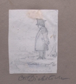 Шарж на графа Дибича 1830-е гг. Неизвестный художник, Альбом прямоугольного формата в переплете зеленой кожи с орнаментальным золоченым тиснением. Из собрания семьи князя П.Х. Витгенштейна. Бумага, тушь, перо, 16,6х11,9 см. ГЭ