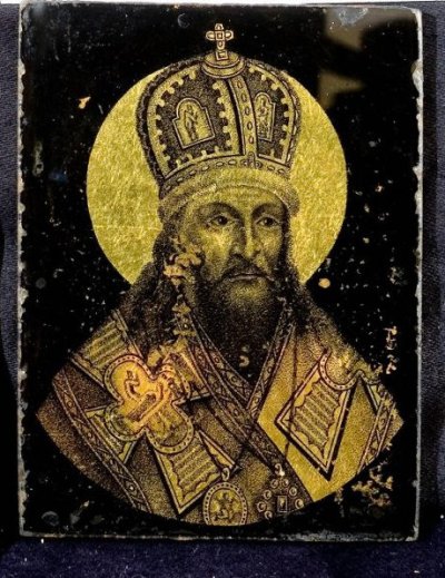 Икона. Святитель Димитрий, митрополит Ростовский. Начало XX в. (?). Россия. Стекло, 8,5х6,3 см. ГИМ