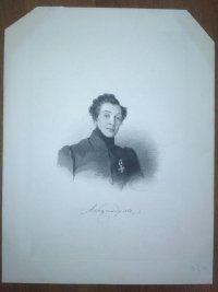 Надежда Андреевна Дурова (1783 - 1866). В I томе «Ста русских литераторов». СПБ. 1839. Санкт-Петербург. Неизвестный автор. Бумага на картоне, гравюра пунктиром, 27,2 х 20,8, прямоугольник. ГБУК г. Москвы "Государственный музей А.С. Пушкина"
