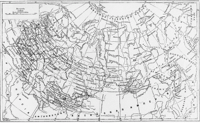 Карта военных округов Российской империи. 1867 год.  I — Финляндский, II — Петербургский, III — Рижский, IV — Виленский, V — Варшавский, VI — Киевский, VII — Одесский, VIII — Харьковский, IX —Московский, X — Казанский, XI — Кавказский, XII — Оренбургский, XIII — Туркестанский, XIV — Западно-Сибир¬ский, XV — Восточно-Сибирский, XVI — область войска Донского. 