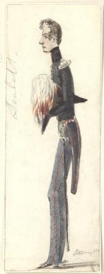 Николай Леонтьевич Дубельт. Рисунок из альбома князя П.А. Урусова. Неизвестный художник, 1840-е . Бумага, акварель, тушь, перо, 18,8х6,7 см.  ФГБУК "Государственный музей истории российской литературы имени В.И. Даля"