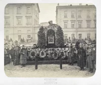 Временный памятник на месте гибели императора Александра II. Санкт-Петербург. 1881 г.