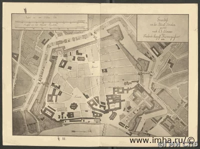 План Нейштадта Дрездена, нарисованный И. Г. Леманом, 1823 г. Копия 1902 г. с рис. Каннегессера, сделанного с оригинала С. Леманна. Германия. Бумага. печатная техника – фототипия, 315 х 432; 275 х 385 мм. Санкт-Петербургское ГБУК "Государственный музей истории Санкт-Петербурга"