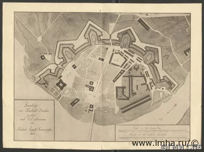 План Нейштадта Дрездена, нарисованный И. Г. Леманом, 1823 г. Копия 1902 г. с рис. Каннегессера, сделанного с оригинала С. Леманна. Германия. Бумага. печатная техника – фототипия, 315 х 432; 275 х 385 мм. Санкт-Петербургское ГБУК "Государственный музей истории Санкт-Петербурга"
