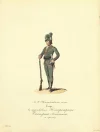 Егерь лейб-гвардии Измайловского полка в повседневной форме образца 1780 года. Россия, 1830-е гг. Бумага, акварель, 32,7х24,5 см. Акварели с изображениями форм лейб-гвардии Измайловского полка. ГЭ