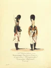 Каптенармус и барабанный староста лейб-гвардии Измайловского полка в повседневной форме образца 1802 года. Шифляр, Самойло Петрович (1786-1840). Россия, 1830-е гг. Бумага, акварель, 32,7х24,5 см. Акварели с изображениями форм лейб-гвардии Измайловского полка. ГЭ