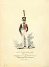 Офицер лейб-гвардии Измайловского полка в повседневной форме образца 1828 года. Шифляр, Самойло Петрович (1786-1840). Россия, 1830-е гг. Бумага, акварель, 32,7х24,5 см. Акварели с изображениями форм лейб-гвардии Измайловского полка. ГЭ