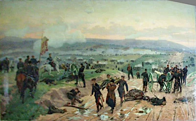 Атака Зеленых гор войсками генерал-майора Михаила Дмитриевича Скобелева в 1877 году. Россия, 1883 г. Дмитриев-Оренбургский, Николай Дмитриевич (1837-1898). Холст, масло, 89,7х151 см. ГЭ