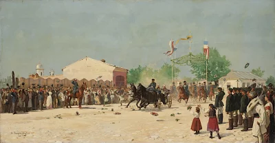Въезд Александра II в Плоешти 15 июня 1877 года. Дмитриев-Оренбургский, Николай Дмитриевич (1837-1898). Россия, 1881 г. Холст, масло, 103,5х194,5 см. ГЭ