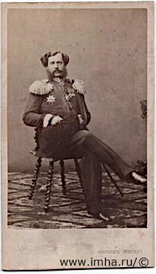 Князь Михаил Александрович Дондуков-Корсаков. Из альбома князя Павла Петровича Вяземского. Альбом фотографий князя Павла Петровича Вяземского Российская империя, Санкт-Петербург, 1850-е гг. фотобумага, картон, альбуминовая печать, 7х5,5 (фотография); 10,5х6,0 (паспарту). ФГБУК "Государственный музей истории российской литературы имени В.И. Даля"