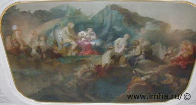 Плафон "Аллегория на рождение великого князя Михаила Павловича. Дуайен, Габриэль-Франсуа (1726-1806). XVIII в. В. 617 см, ш. 745 см. С.Пб. ГБУК "Государственный историко-художественный дворцово-парковый музей-заповедник "Гатчина"