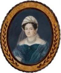 Портрет княгини Татьяны Васильевны Юсуповой. Миниатюра. Добровольский Алексей Cтепанович. Россия, 1830-е гг. Кость, акварель, гуашь, 11,2 х 9 см. овал. ГБУК г. Москвы "Московский музей-усадьба Останкино"