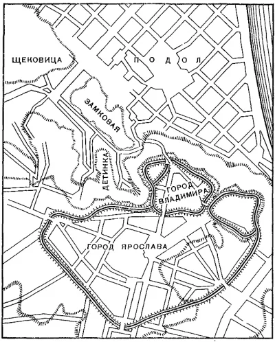 Рис. 1. Реконструкция линий укреплений древнего Киева