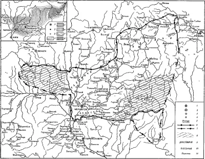 Рис. 2. Черниговская земля в XII — первой половине XIII в.