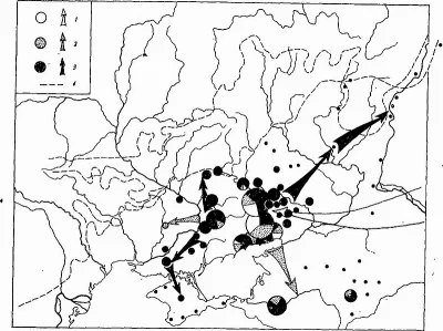 Рис. 3. Распространение каменных половецких статуй в степях (картографированы по современным районам)