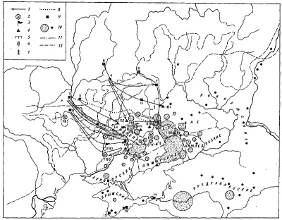Рис. 5. Карта Половецкой земли и русских походов в половецкую степь в третий период
