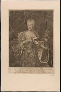 Портрет кронпринцессы Софии Шарлотты, жены царевича Алексея Петровича. Вортман, Христиан Альбрехт (1680-1760). Россия, Санкт-Петербург, 1730-е гг. Бумага, гравюра резцом, 35,8х26 см. ГЭ
