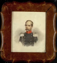 Портрет полковника графа Ф.Д. Алопеуса. Неизвестный художник. Россия, 1830-1840-е гг. Акварель, бумага, дерево, кожа, стекло (рамка). 18,3х15,7 см (в свету); 27,5х25 см (в рамке). ГЭ