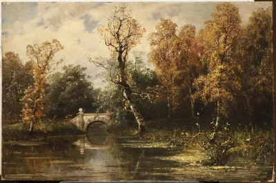 Мостик в парке. Аммон Владимир Федорович 1826 – 1879. 1870-е гг. Картон, масло, 45x67,7 см. Русский музей