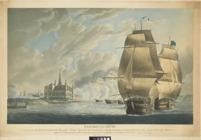 Британский флот проходит мимо замка Кронборг, 30 марта 1801 года, перед битвой при Копенгагене.