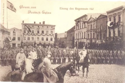 Построение полка при вступлении 52-го пехотного Тевтонского (немецкого) ордена полк в г. Дейч-Эйлау. Фото до 1914 г.