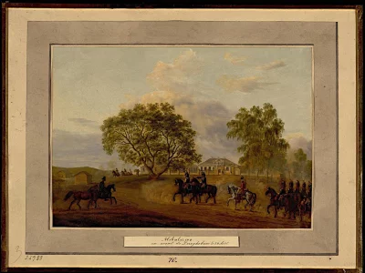 Микалерво под Дорогобужем 26 августа 1812 г. Адам, Альбрехт (Альберт). 1786-1862. Германия,1815-1816 гг. Картон, масло, 21х30 см; 37,5х48 см (картонного листа). ГЭ