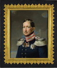 Портрет Фридриха Вильгельма III (1770 - 1840), короля прусского. Кёпке Карл Фридрих (Koepke Carl Friedrich), 1830-е гг. Кость, акварель, гуашь, 11,2х9,2 см. ГИМ