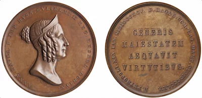 Памятная медаль на смерть Анны Павловны. Медальер: Элион, Жан (Жак?) (1842-1893). Нидерланды, 1865 г. Медь, чеканка, D 65,6 мм. ГЭ