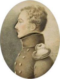 Портрет Анрепа-Эльмпта Иосифа Романовича (?). 1798 – 1860. Рокштуль Петер Эрнст. 1819 г. Бумага на картоне, акварель, карандаш, белила, 12,7 х 9,9, овал. ГБУК г. Москвы "Государственный музей А.С. Пушкина"