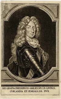 Фридрих Вильгельм, герцог Курляндский (1692-1711). Рейнхард А. начало XVIII в. Бумага верже, гравюра резцом, 30,4х19 см. ГИМ