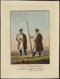 Дитрих, Фридрих Кристоф (1779-1847) 9-й полк пеших кракусов 1831 г.  Папка с расскрашенными гравюрами "Ubiory Woyska Polskiego". Бумага; офорт, акватинта, акварель. 24,3х18,3 см.
