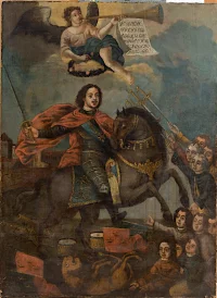 Петр I. Апофеоз Полтавы. Неизвестный художник. Российская империя, начало XVIII века. Холст, масло, 136х100 см. ГИМ