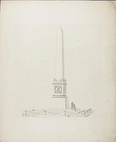Обелиск в честь князя Василия Михайловича Долгорукова-Крымского в Симферополе, гравюра. Неизвестный гравер. Россия, 1842 г. Бумага, офорт (очерком), 440х360. 280х265 мм. ГМИИ им. А.С. Пушкина"