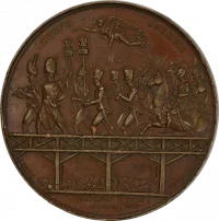 Медаль памятная. Медаль в память «переправы» через Дунай и сражения под Асперн-Эсслингом. Brenet. Западная Европа, Франция, Париж, 1809 г. Недрагоценный металл, чеканка, D: 41,5 мм.  ГИМ