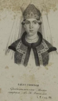 Портрет Елены Глинской, жены великого князя Василия III Иоанновича, регента при малолетнем Иване Грозном, гравюра, фрагмент. Неизвестный литограф. Россия, 1850 г. Бумага, литография. Федеральное государственное бюджетное учреждение культуры "Государственный музей изобразительных искусств имени А.С. Пушкина