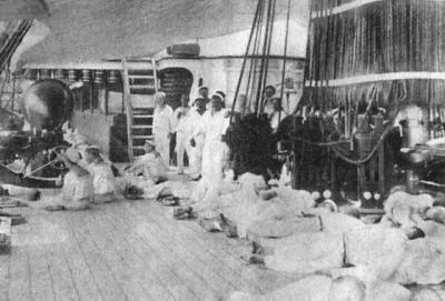 По окончании вечерней молитвы на судах Российского императорского флота вахтенный начальник командовал "Накройся!", что означало надеть головные уборы, и одновременно подавался сигнал отбоя молитвы. Длилась такая молитва обычно 15 минут.