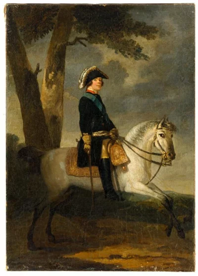 Император Павел I на лошади. Аткинсон (Atkinson) Джон Август, Российская империя, 1796-1797 гг. Холст, масло, 71 х 50 см. Государственный музей-заповедник "Павловск"