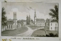 Джон Уорнер Барбер, южный вид в Бетлехем, Коннектикут, ок. 1836, предварительный набросок тушью — Историческое общество Коннектикута