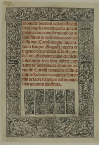 Титульный лист к «Homilie doctorum ecclesiasticorum» Алкуина, книжная графика. Германия, около 1520 г. Бумага, ксилография, 256х180 мм. ГМИИ имени А.С. Пушкина