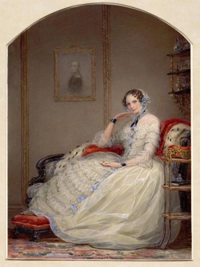 Императрица Александра Федоровна в кабинете 1851 г. Робертсон, Кристина (1796-1854). Англия, 1851 г. Бумага, акварель, 34,5х25 см (верх закруглен). ГЭ